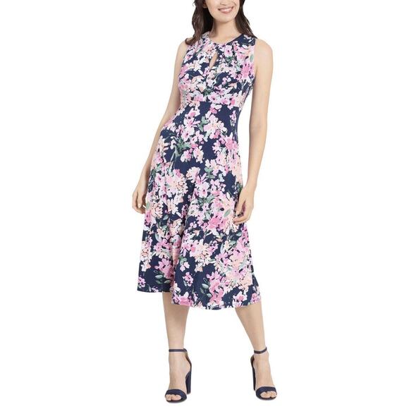 London Times Petites Navy Pink Sleeveless Floral Dress 10P NWT - Picture 1 of 5